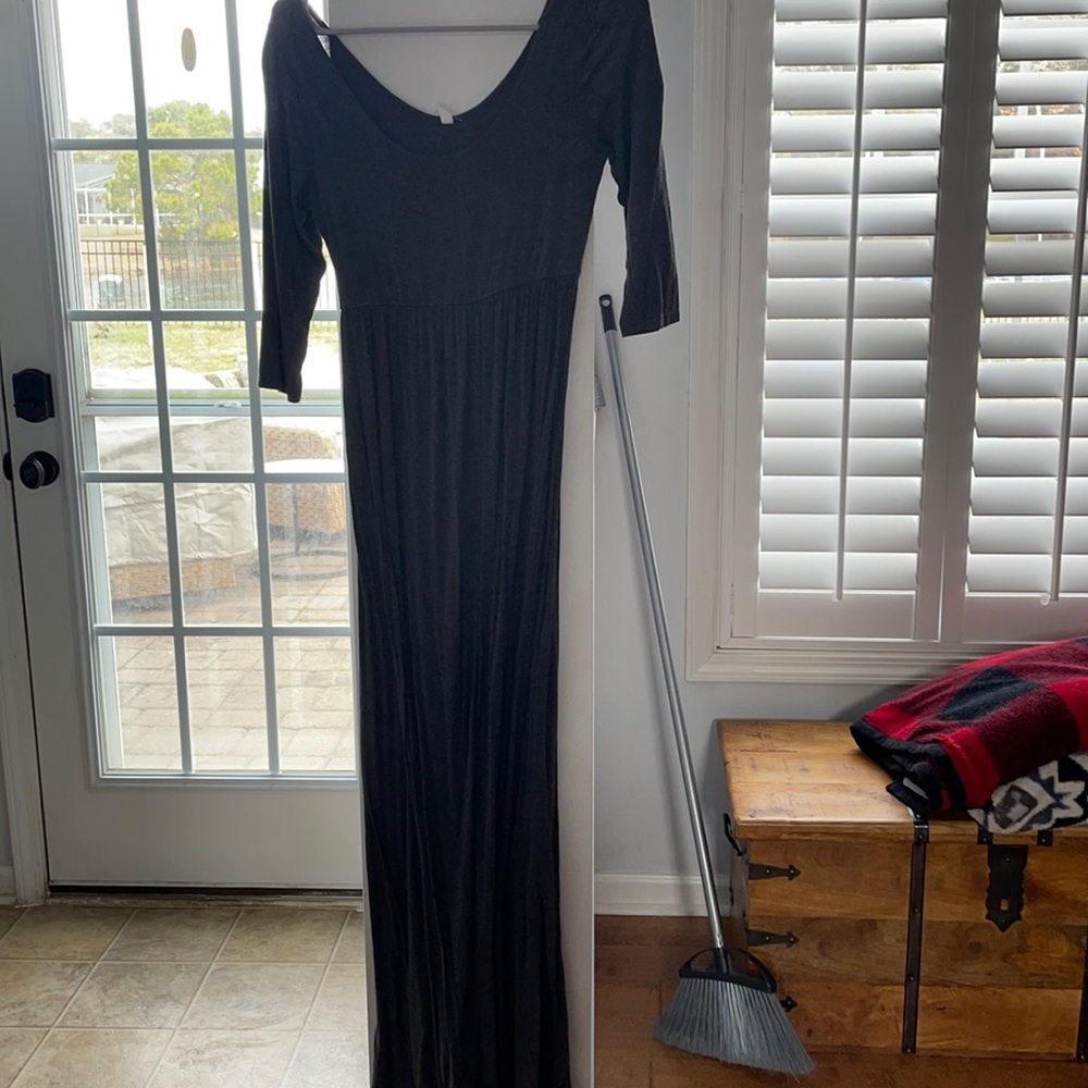 Dark grey pink blush maternity maxi dress